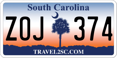 SC license plate ZOJ374