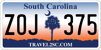 SC license plate ZOJ375