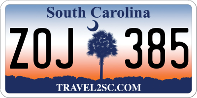 SC license plate ZOJ385