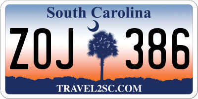 SC license plate ZOJ386
