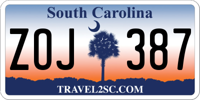 SC license plate ZOJ387