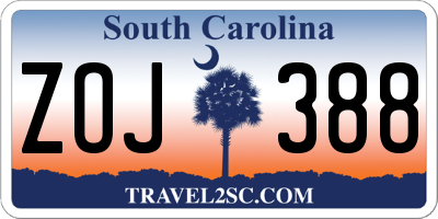 SC license plate ZOJ388