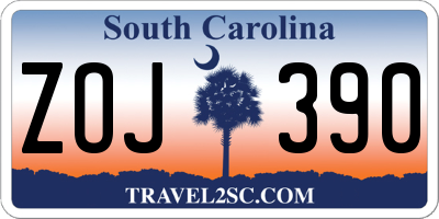 SC license plate ZOJ390