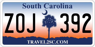 SC license plate ZOJ392