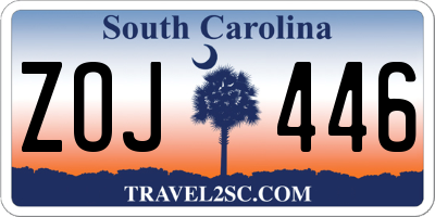 SC license plate ZOJ446