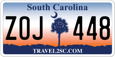 SC license plate ZOJ448