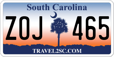 SC license plate ZOJ465