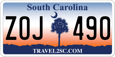 SC license plate ZOJ490