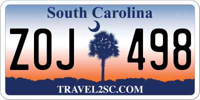SC license plate ZOJ498