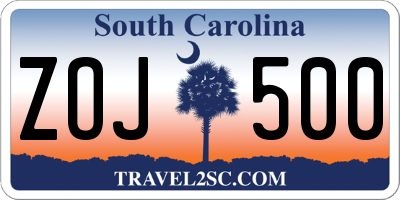 SC license plate ZOJ500
