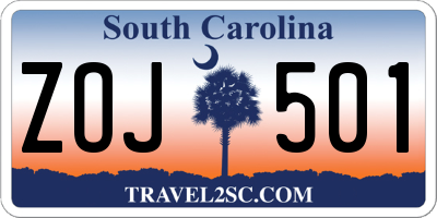 SC license plate ZOJ501