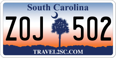 SC license plate ZOJ502