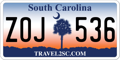 SC license plate ZOJ536