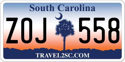 SC license plate ZOJ558