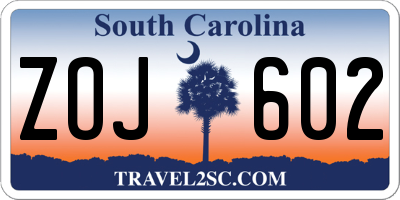 SC license plate ZOJ602