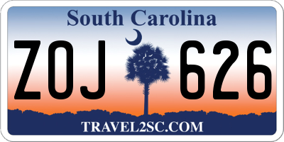 SC license plate ZOJ626