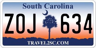 SC license plate ZOJ634
