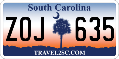SC license plate ZOJ635