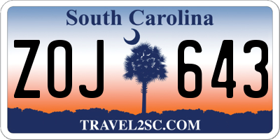 SC license plate ZOJ643