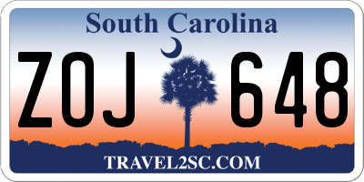 SC license plate ZOJ648