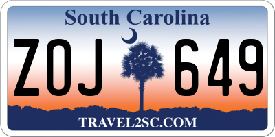 SC license plate ZOJ649