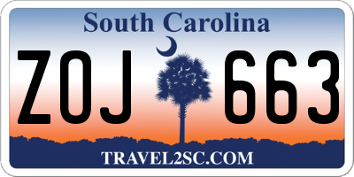 SC license plate ZOJ663