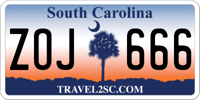 SC license plate ZOJ666