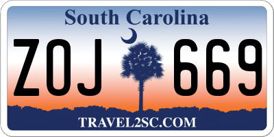 SC license plate ZOJ669