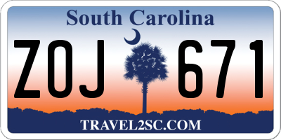 SC license plate ZOJ671