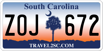 SC license plate ZOJ672