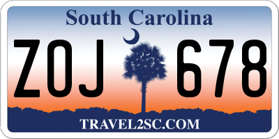 SC license plate ZOJ678