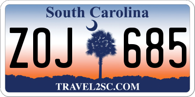 SC license plate ZOJ685