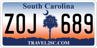 SC license plate ZOJ689