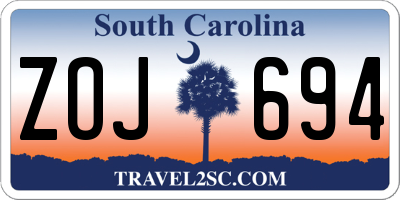 SC license plate ZOJ694