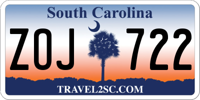 SC license plate ZOJ722