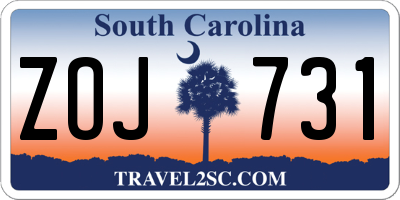 SC license plate ZOJ731