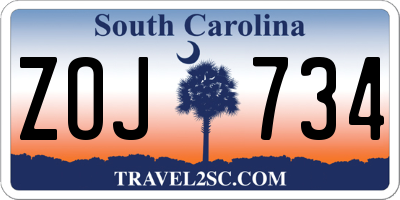 SC license plate ZOJ734