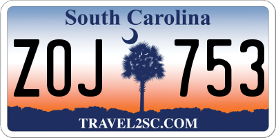 SC license plate ZOJ753