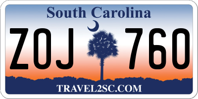 SC license plate ZOJ760