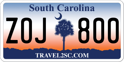 SC license plate ZOJ800