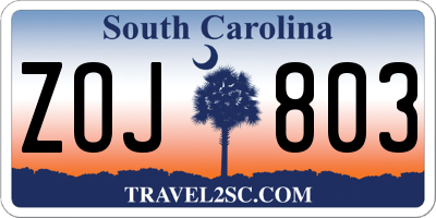 SC license plate ZOJ803