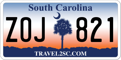 SC license plate ZOJ821