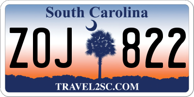 SC license plate ZOJ822
