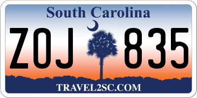 SC license plate ZOJ835