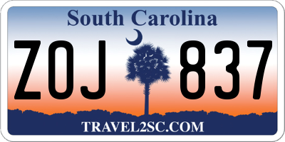 SC license plate ZOJ837