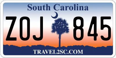 SC license plate ZOJ845