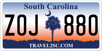 SC license plate ZOJ880