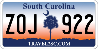 SC license plate ZOJ922