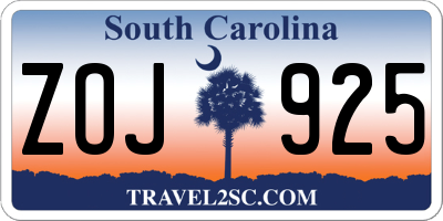 SC license plate ZOJ925