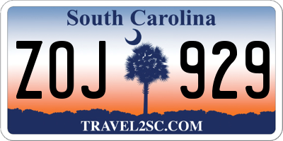 SC license plate ZOJ929